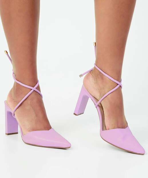 Scarpin Feminino Salto Grosso Tiras Amarração Bebecê 