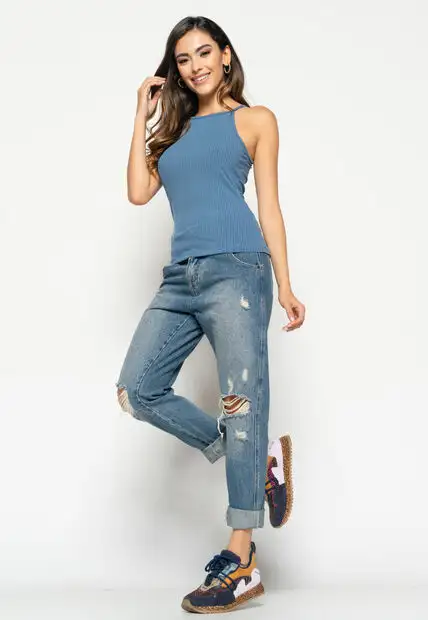 Regata  Cavada Alcinha  Canelada Azul Claro