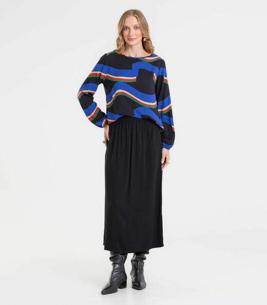 Blusa Manga Longa Feminina Estampada Rovitex Preto