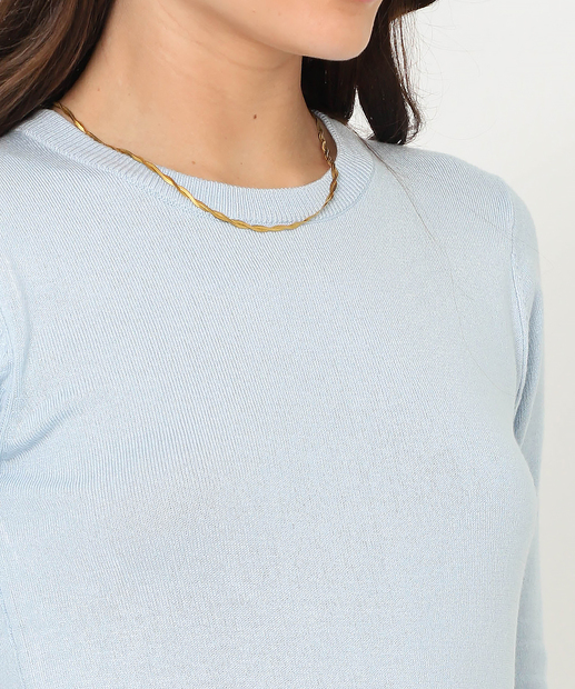 Blusa Feminina Tricô Manga Curta Marisa Azul