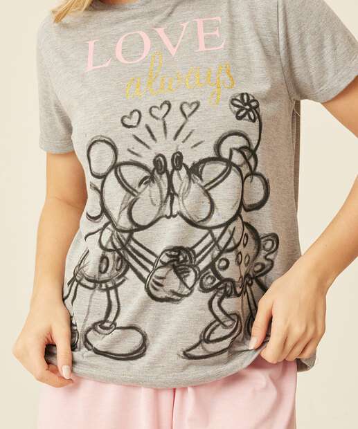 Pijama Feminino Manga Curta Minnie E Mickey Disney
