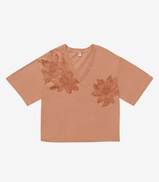T- Shirt Feminina Meia Malha Rovitex Marrom