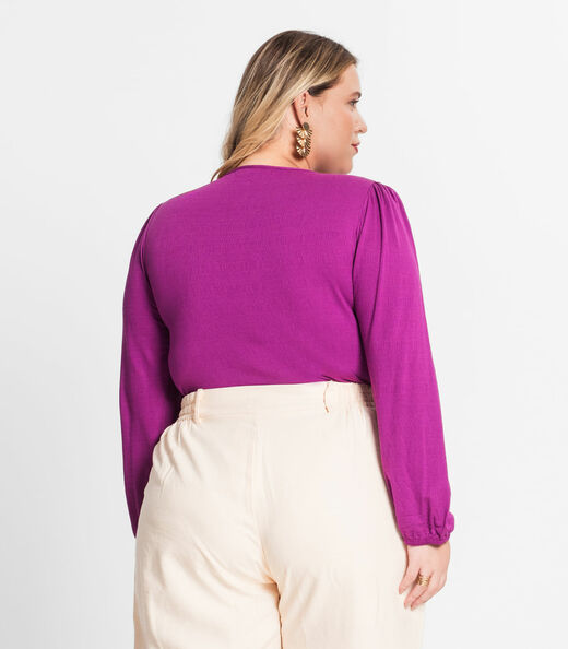 Blusa Feminina Manga Longa Plus Size Secret Glam Roxo
