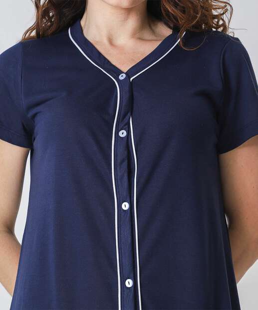 Camisola Botões Vies Manga Curta Marisa Azul