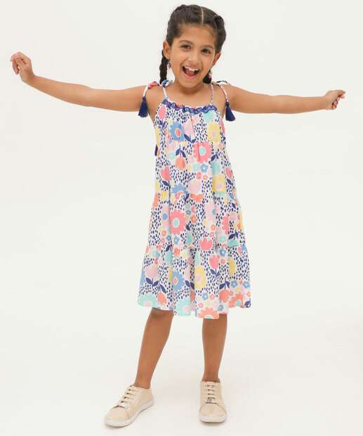 Vestido Infantil Alças Finas Flores Tassel Marisa Tam 4 a 10