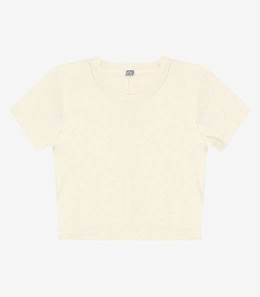 Blusa Cropped Ribana Básica Rovitex Bege