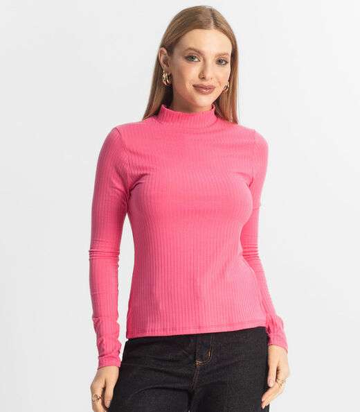 Blusa Manga Longa Feminina Canelada Select Rosa