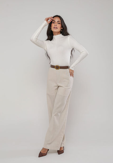 Blusa de Tricot Canelado Gola Alta Branco Salvatore