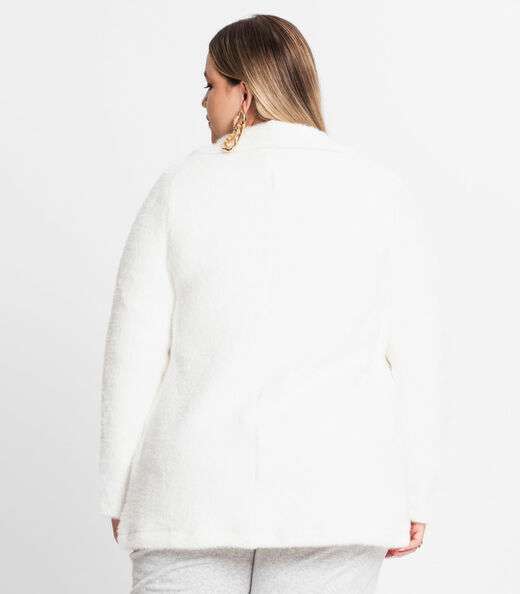 Casaco Feminino Plus Size Em Tweed Secret Glam Bege