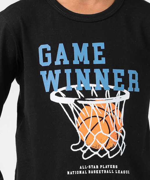 Camiseta Infantil Estampa Basquete MR Tam 4 a 10 Preto