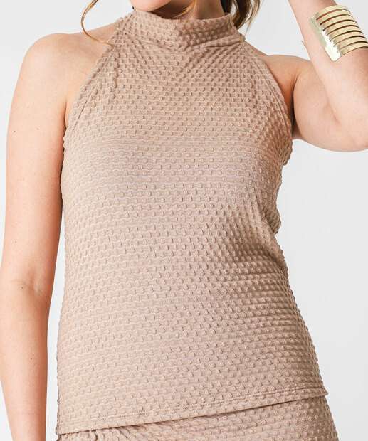 Blusa Feminina Halter Neck Gola Alta Marisa Bege