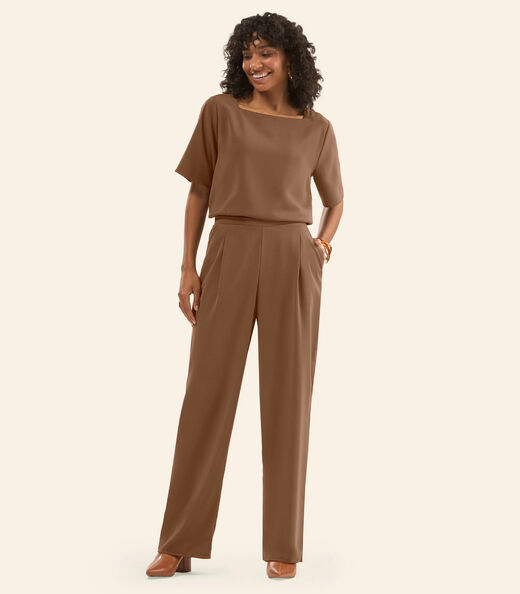 Image_Calça Feminina Reta Em Tecido Twill Rovitex Marrom