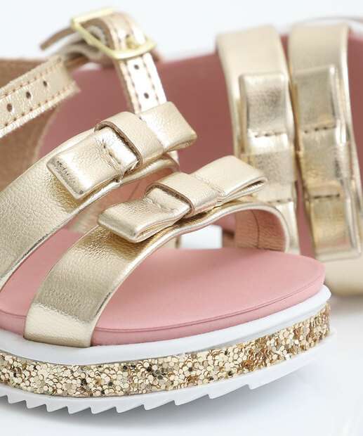 Sandália Infantil Laço Glitter Molekinha Dourado