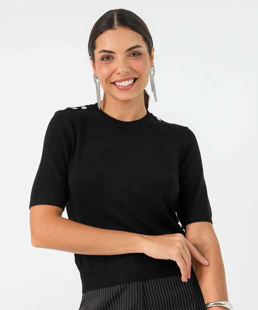 Image_Blusa Feminina Tricô Manga Curta Marisa Preto