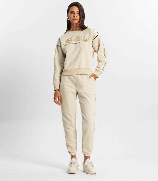 Conjunto Blusão com Calça Feminino Rovitex Bege
