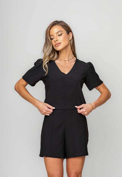 Conjunto Alfaiataria Com Blusa Ampla e Short Fivela Preto Salvatore