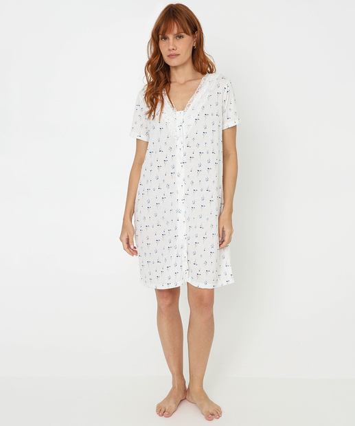 Camisola Recorte Renda Estampa Flores Marisa Off White