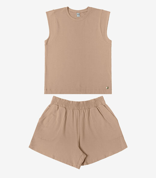 Conjunto Feminino Regata Com Shorts Rovitex Marrom