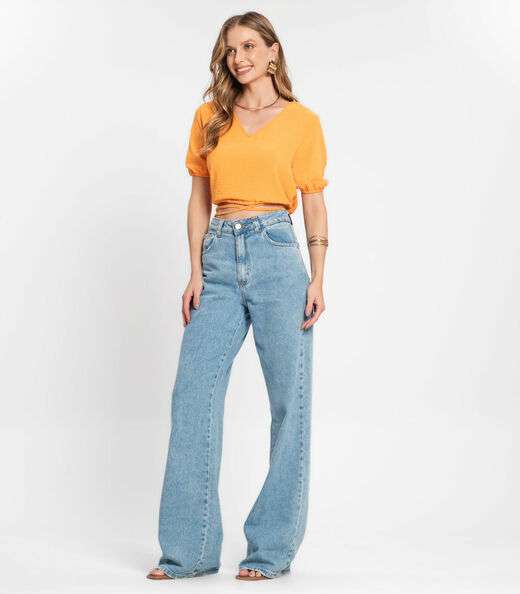 Blusa Cropped Feminina Decote V Rovitex Marrom