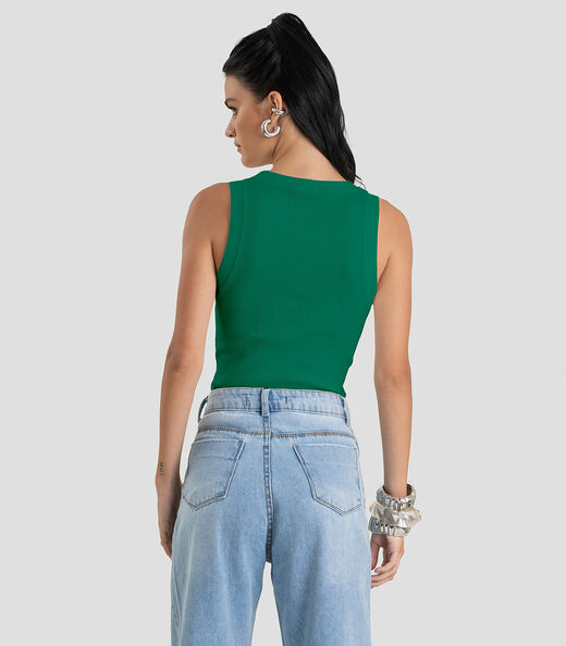 Regata Feminina em Ribana Canelada Brasil Dianna Verde