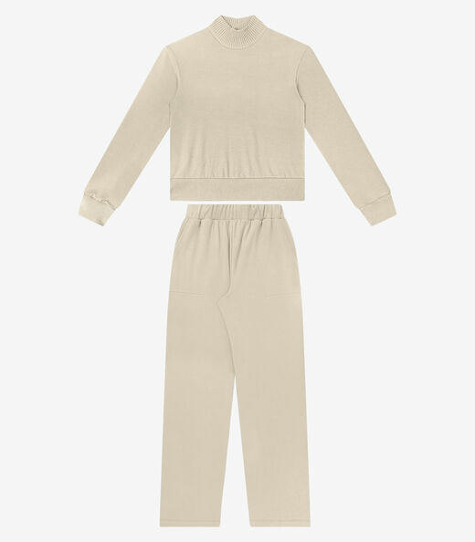 Conjunto Blusão Com Calça Feminino Rovitex Bege