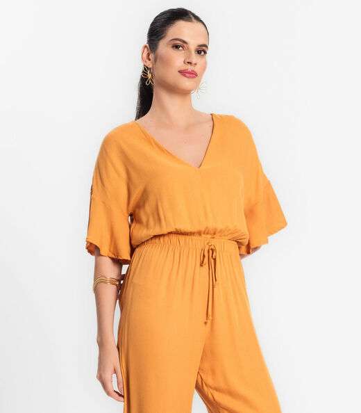 Macacão Feminino Em Viscose Sarjada Endless Marrom