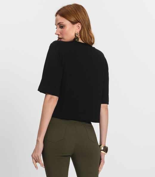 Blusa Feminina Manga Curta em Molecotton Endless Preto