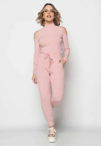 Image_Conjunto Comfy Com Blusa Ombro Vazado M/L e Jogger Canelada Rosa Claro Salvatore