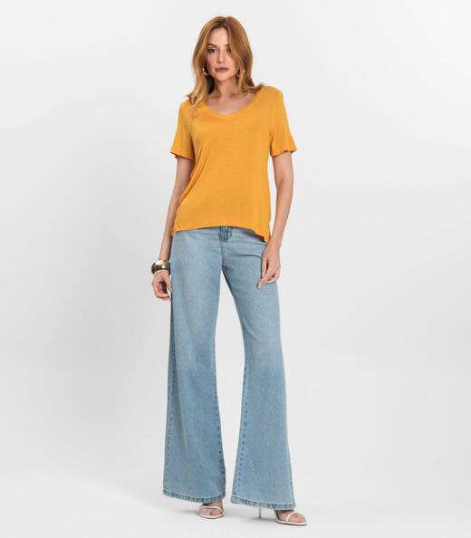 Blusa Feminina Manga Curta Decote V Endless Amarelo