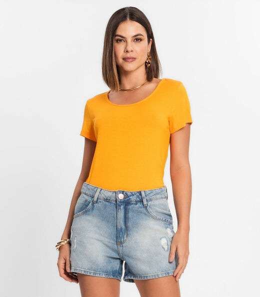 Blusa Feminina Viscotorcion Básica Rovitex Laranja