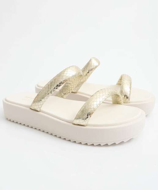 Tamanco Feminino Flatform Tiras Moleca Dourado