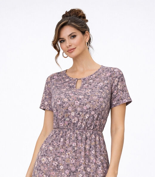 Vestido Midi Feminino Estampado Helanca Select Bege