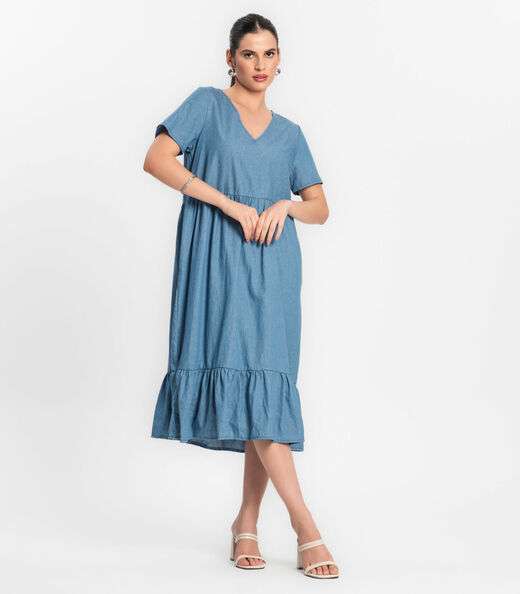 Vestido Midi Feminino Rovitex Azul