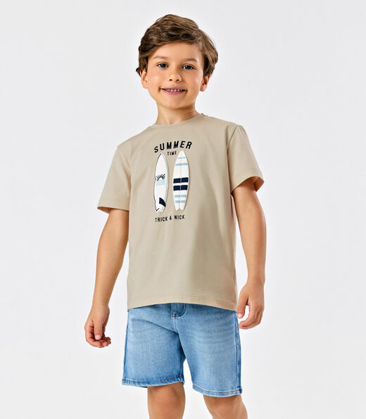 Conjunto Camiseta Com Bermuda Trick Nick Bege