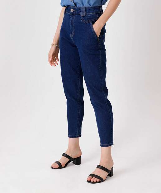 Calça Jeans Mom Feminina Bolsos Sawary