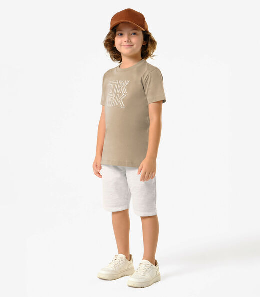 Conjunto Infantil Camiseta Com Bermuda Trick Nick Bege