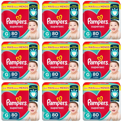 Image_Kit 9 Fraldas Supersec Jumbo ”G” Pampers Simples c/ 80 Unidades cada