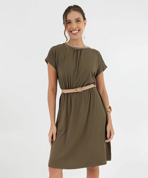 Vestido Feminino Manga Curta Marisa Verde