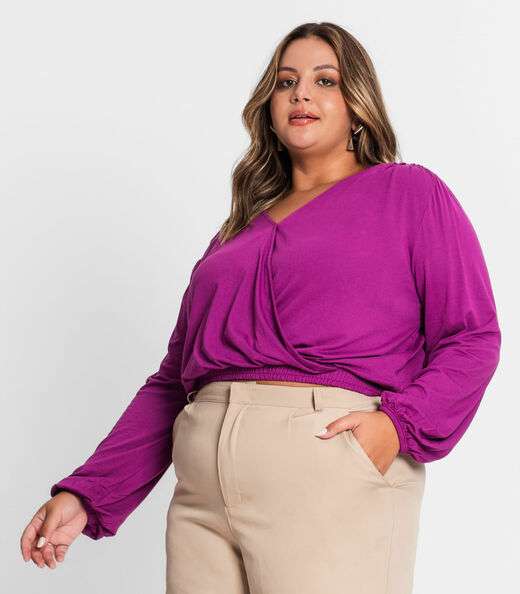 Blusa Feminina Plus Size Em Viscose Secret Glam Roxo