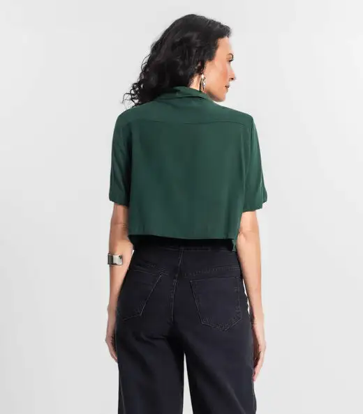 Camisa Cropped Feminina Básica Select Verde