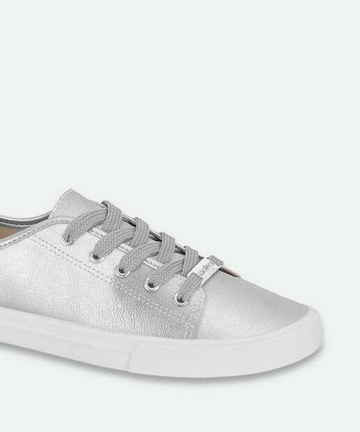 Tênis Casual Feminino Metalizado Moleca Prateado