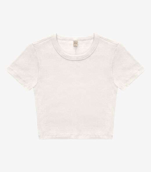 Blusa Cropped Ribana Básica Rovitex Bege