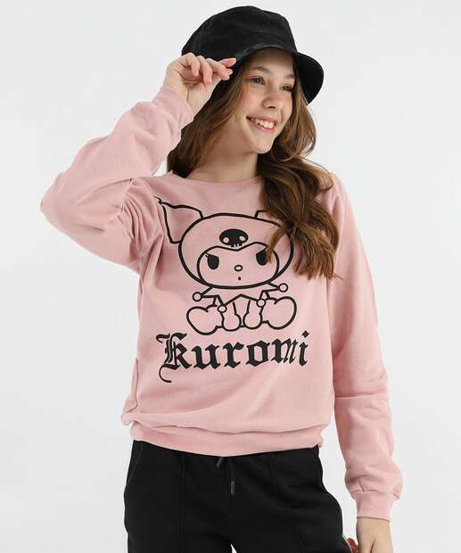 Image_Blusão Infantil Moletom Kuromi Tam 10 a 16 Rosa