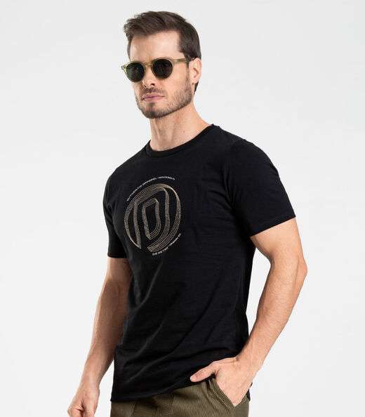 Camiseta em Meia Malha Masculina Diametro Preto