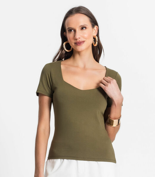 Blusa De Viscotorcion Com Decote Feminina Endless Verde