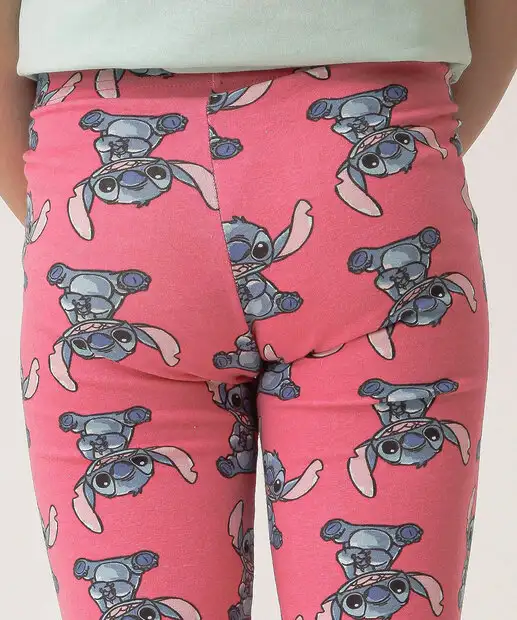 Calça Infantil Legging Stitch Disney Tam 4 a 10 Rosa