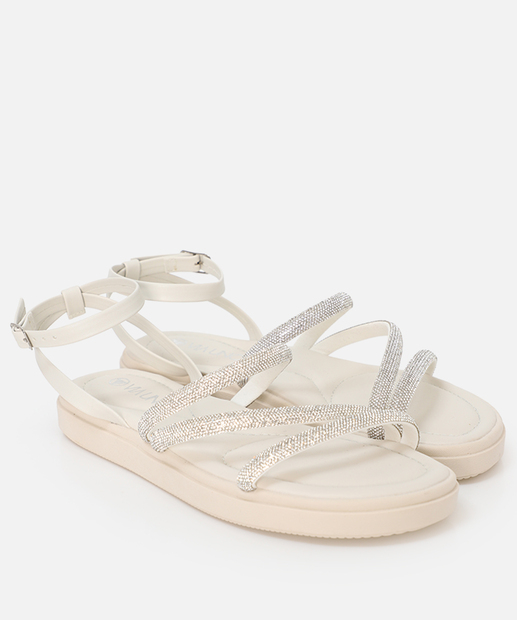 Sandália Flatform Strass Feminina Via Uno Off White