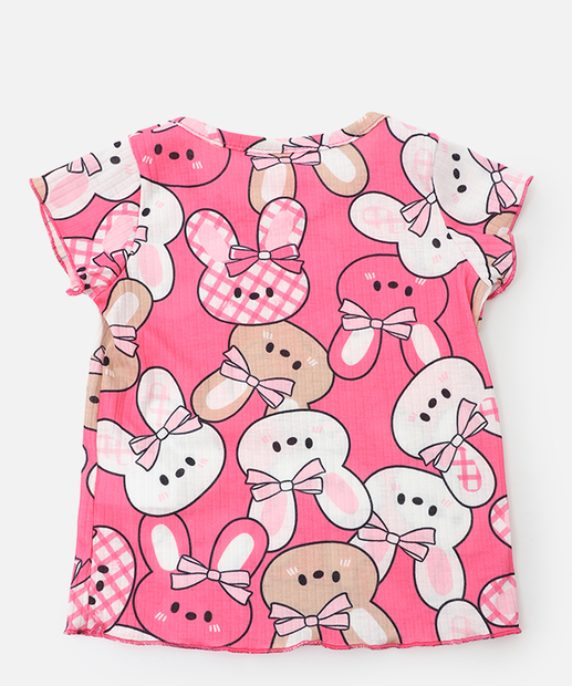 Conjunto Infantil Estampa Coelhos Tam 1 a 3 Rosa