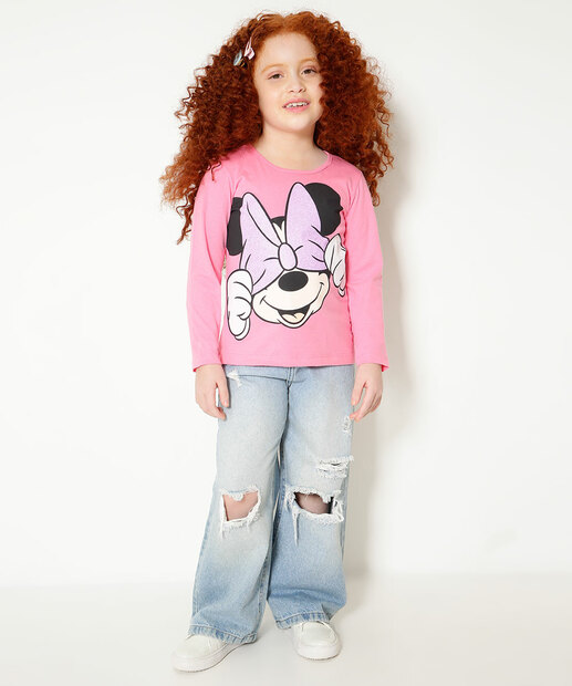 Camiseta Infantil Manga Longa Minnie Disney Tam 4 a 10