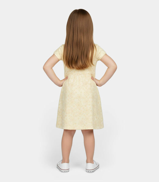 Vestido Infantil Manga Curta Estampado Biju Kids Amarelo